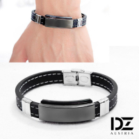 DZ 光面健康磁石 316L白鋼矽膠手環手鍊(黑系)