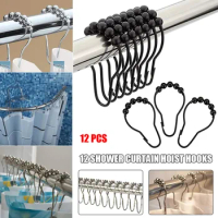 12pcs Shower Curtain Hooks, Shower Rod Hook, Rust-proof Iron Shower Rings for Curtain Bathroom Shower Rods, Bathroom Accessories