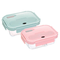 【CHEF 掌廚】EcoFresh 玻璃分隔保鮮盒1050ml(2入 藍色+粉色)
