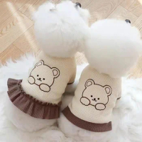Wind Couple Pet Dog Cat Clothes Dress T-shirt Little Bear Teddy Small and Medium Dog Supplies