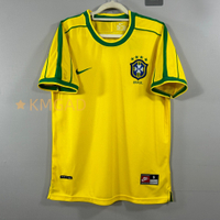 (Jersi berlogo sulam) Jersi Kandang Brazil 1998 Edisi Retro Baju Bola Sepak