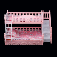 16cm Doll Bunk Bed Toy Accessories With Quilt Pillow Dollhouse European Princess Bed Double Bed With Stairs Doll Girls Toys New