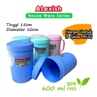3 Pcs Mug Tutup Besar Benji Gelas Tutup Drat Plastik Alexish Murah Warna Pastel / Gelas Plastik Teba