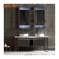 high quality stainless steel bathroom washbasin vanity cabinet with led mirror commercial bathroom vanities