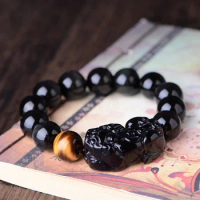 High quality natural obsidian pixiu bracelets tiger eye stone tiger eye bracelet male feng shui good luck bracelet