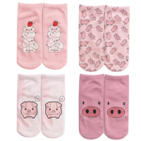 Cute Pink Pig Socks 3D Printed Animal Pet Mini Pig Nutella Cat Funny Cotton Short Ankle Socks for Women Ladies Girls Jewelry