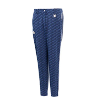【Munsingwear】企鵝牌 女款深藍色滿版印花側條紋彈力口袋長褲 MLRL8802