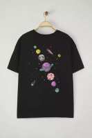 Trendyol Black Galaxy Printed Boyfriend Fit Plus Size T-Shirt Tbbss25Bf00070