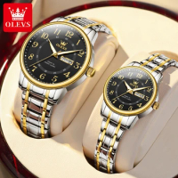 OLEVS 2891 Couple Watch for Men Women Dual Calendar Couple Pair Watch Elegant Original Quartz Love's Wristwatch Set Gift