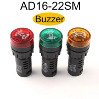 1PCS AD16-22SM 22mm Buzzer 12V 24V 110V 220V 380V Flash Signal Light Red LED Active Buzzer Beep Alarm Indicator Red Green Yellow