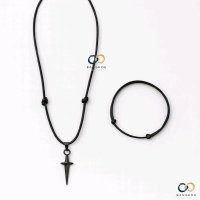 Gelang tali korea hitam liontin star full hitam (bonus gelang tali hitam)