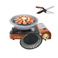 【夯肉烤肉必buy】卡旺雙安全式卡式爐001+兩用燒烤盤+多功能砧板剪刀