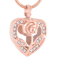 Rose In My Heart Stainless Steel Funeral Urn Casket Memorial Jewelry Ash Keepsake Urns Necklace Cremation Pendant Charms