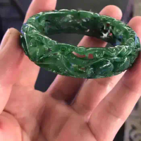 Natural 7A green jade bangles hollow handcarved jadeite bracelets jade bangles jade jewelry bracelets for women charm bracelet