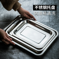 不銹鋼方盤子長方形餐盤菜盤燒烤盤鐵盤深盤商用家用水餃子盤托盤