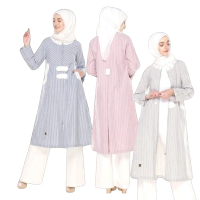 OUTER 79 TUNIK ENDOMODA MOTIF GARIS Muslim Wanita Atasan Panjang Katun Linen Remaja