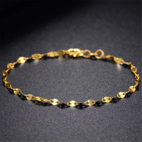 Pure Solid 999 24K Yellow Gold Chain Woman 2mm Kiss Lip Link Bracelet