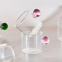 100ml Espresso Cups Household Heat Resistant Ball Handle Small Glass Mug Table Decor Transparent Mini Coffee Cups