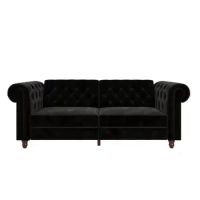 Living Room Collapsible Coil Sofa, With 3 Seats, Black Velvet Sofa Bedroom Chair Loft Bed Couch Sectional Bed Luxury Furniture