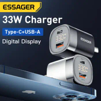 Essager 33W GaN Digital Display Travel Charger PD QC 3.0 USB C Charger Quick Charger For IPhone 13 Xiaomi Samsung Charger