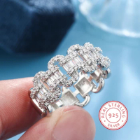 Luxury 925 Silver Ring for Women's Geometric Wedding Ring Bridal Ring Zircon Stone Engagement Engagement Ring Girl