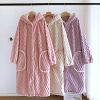 Winter Warm Sleepwear Bathrobe Female Robe For Women Nightie Women Pajama Flannel Thickened Warmth Nightwears For Ladies