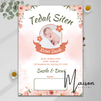 (Glossy) 50 Pcs Undangan Tedak Siten A5 21x15 + Plastik OPP - Undangan Selapan - Tasyakuran Tedak Si
