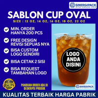 Sablon Cup Plastik Oval 12,14,16,18,22 oz - Sablon plastik cup 1 warna