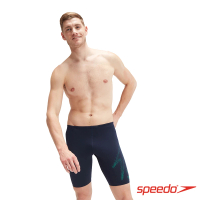 【SPEEDO】男 運動及膝泳褲 Boom Logo(深藍/綠)