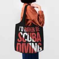 Cute I'd Rather Be Scuba Diving Shopping Tote Bag Recycling Grocery Canvas Shopper Shoulder Bags Handbags