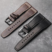 Handmade Fit Pilot Cowhide Strap For Iwc Genuine Leather Men Bracelet 20 21 22MM Brown Black, Soft Leather Watchband