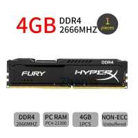 HyperX Fury, Kingston, 4GB DDR4, 2666MHz, PC4-21300, CL15, 288Pin, หน่วยความจำเดสก์ท็อป, RAM