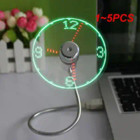 1~5PCS Led Clock Mini Durable Flexible Real Time Display Portable Handheld Usb Fan Mini Fan With Led Clock Laptop