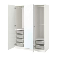 PAX/FARDAL/ÅHEIM 衣櫃/衣櫥組合, 白色/高亮面 白色 鏡面, 150x60x201 公分