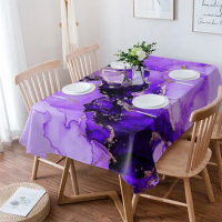 Marble Texture Purple Tablecloth Waterproof Dining Table Party Rectangular Round Tablecloth Home Textile Kitchen Decoration