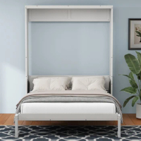 Queen/Full Size Murphy Bed,61.5-inch Cabinet Bed Folding Wall Bed with Desk Combo, Antique Grey White