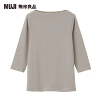 【MUJI 無印良品】女有機棉混彈性針織船領七分袖T恤(共6色)