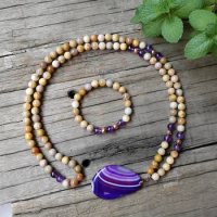 8mm Natural Stone Beads,Prayer Mala,Amethyst,Coral Jade,JapaMala Sets,Spiritual Jewelry,Meditation,Inspirational,108 Mala Beads