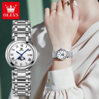 OLEVS 5573 Quartz Fashion Watch Round dial Stainless Steel Moon Phase