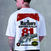 Marlboro F1 Racing T-shirt Gym Sports Print Casual Cotton Crew Neck T-shirt Oversized Hip-hop Style 