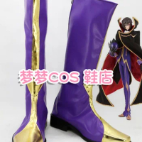 CODE GEASS Lelouch of the Rebellion ZERO Cosplay Costume Shoes Handmade Purple Faux Leather Boots