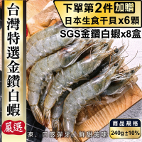 (第2件贈日本生食干貝)【鮮海漁村】特選台灣SGS金鑽白蝦8盒(每盒18-24尾/約240g)