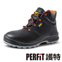 PERFiT 減壓+輕量大底中筒防潑水真牛皮安全鞋 黑橘色(PN014/一體成型/工作鞋/鋼頭鞋)