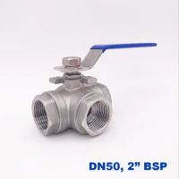 High quality stainless steel switch ball valve 2 " inch BSP female DN50 SS304 L type T flow 3 way water ball valve
