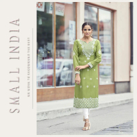 {**ส่งฟรี**} SMALL INDIA  Pure Rayon Viscose Lakhnawi Stitch ชุดเซ็ทเสื้อกางเกง  Kurti Set