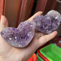 Natural Purple Amethyst Cluster Heart Shape Rough Amethyst Geode Crystals Healing Stones Chakra Gemstone Gift Home Decor