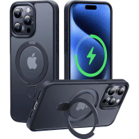 Sarung Magnetik Matte dengan Cincin Logam Asal untuk Magsafe iPhone 15 14 13 12 11 Pro Max Plus 15Pr