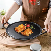 Cast Iron BBQ Grill Pan Korean Round Pots Outdoor Thick Cast Iron Frying Pan Non-stick Cooker Camping Bakeware Pan