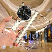 Luxury Plating Transparent Stand Case For Oneplus Open Magnetic Hinge Screen Glass Full Protective C