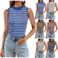 Women's Scoop Neck Sleeveless Knit Ribbed Fitted Casual Crop Tank Top Top Crop Top Cotton